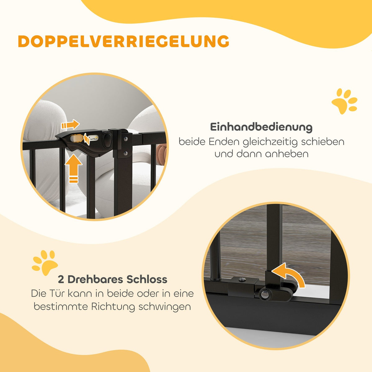 Door protection gate for dogs, barrier gate, 74-80/87-94 cm, stair gate for pets, dog gate including various extensions, protective gate without drilling, metal, plastic, black |