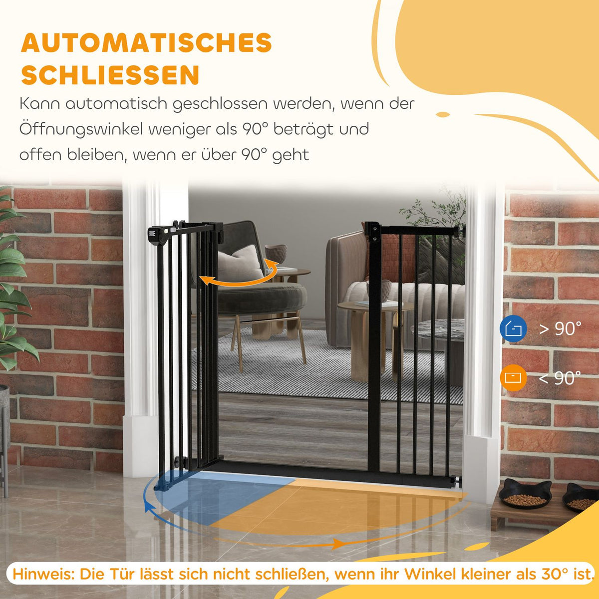 Door protection gate for dogs, barrier gate, 74-80/87-94 cm, stair gate for pets, dog gate including various extensions, protective gate without drilling, metal, plastic, black |