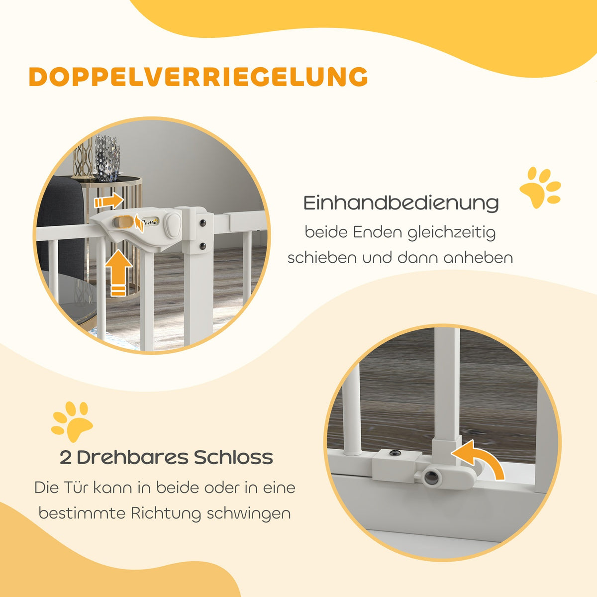 Door protection gate for dogs, barrier gate, 74-80/87-94 cm, stair gate for pets, dog gate including various extensions, protective gate without drilling, metal, plastic, white |