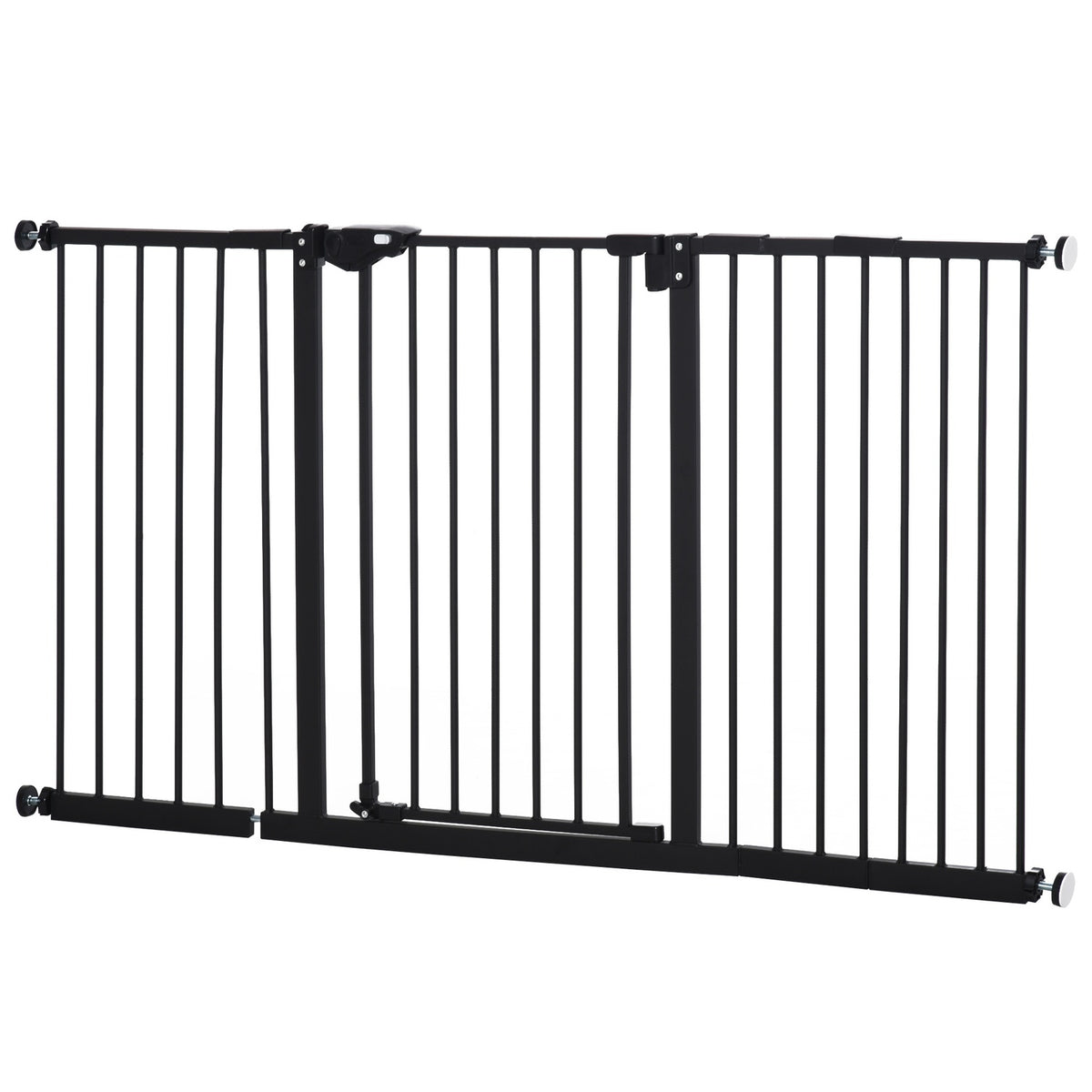 Door safety gate, barrier gate, protective gate for pets, stair gate, no drilling, metal, plastic, black, 136.3 cm x 76.2 cm
