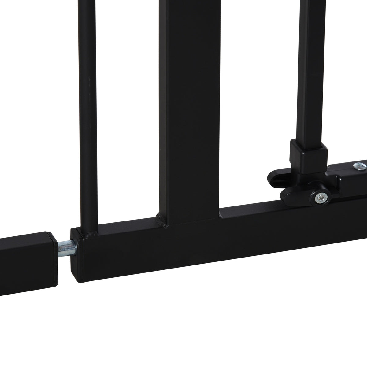 Door safety gate, barrier gate, protective gate for pets, stair gate, no drilling, metal, plastic, black, 136.3 cm x 76.2 cm