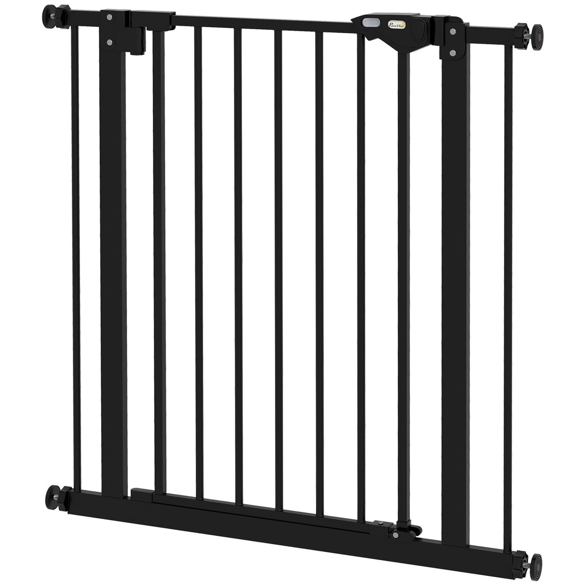 Door safety gate for dogs, barrier gate, 74-80 cm, stair gate for pets, dog gate including various extensions, protective gate without drilling, metal, plastic, black |