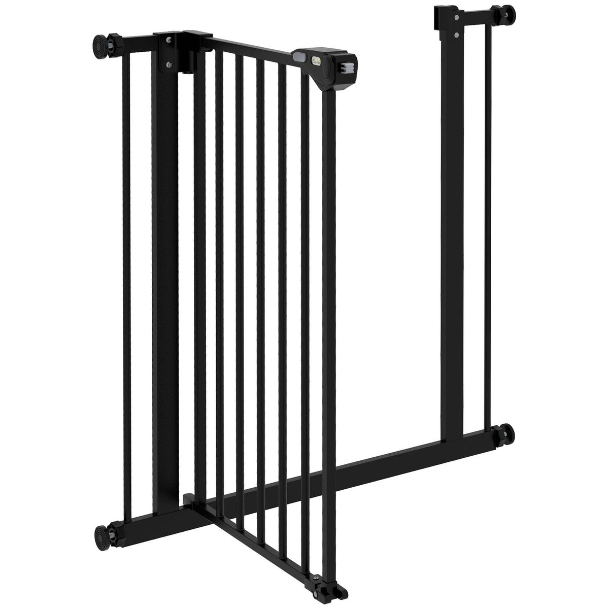 Door safety gate for dogs, barrier gate, 74-80 cm, stair gate for pets, dog gate including various extensions, protective gate without drilling, metal, plastic, black |