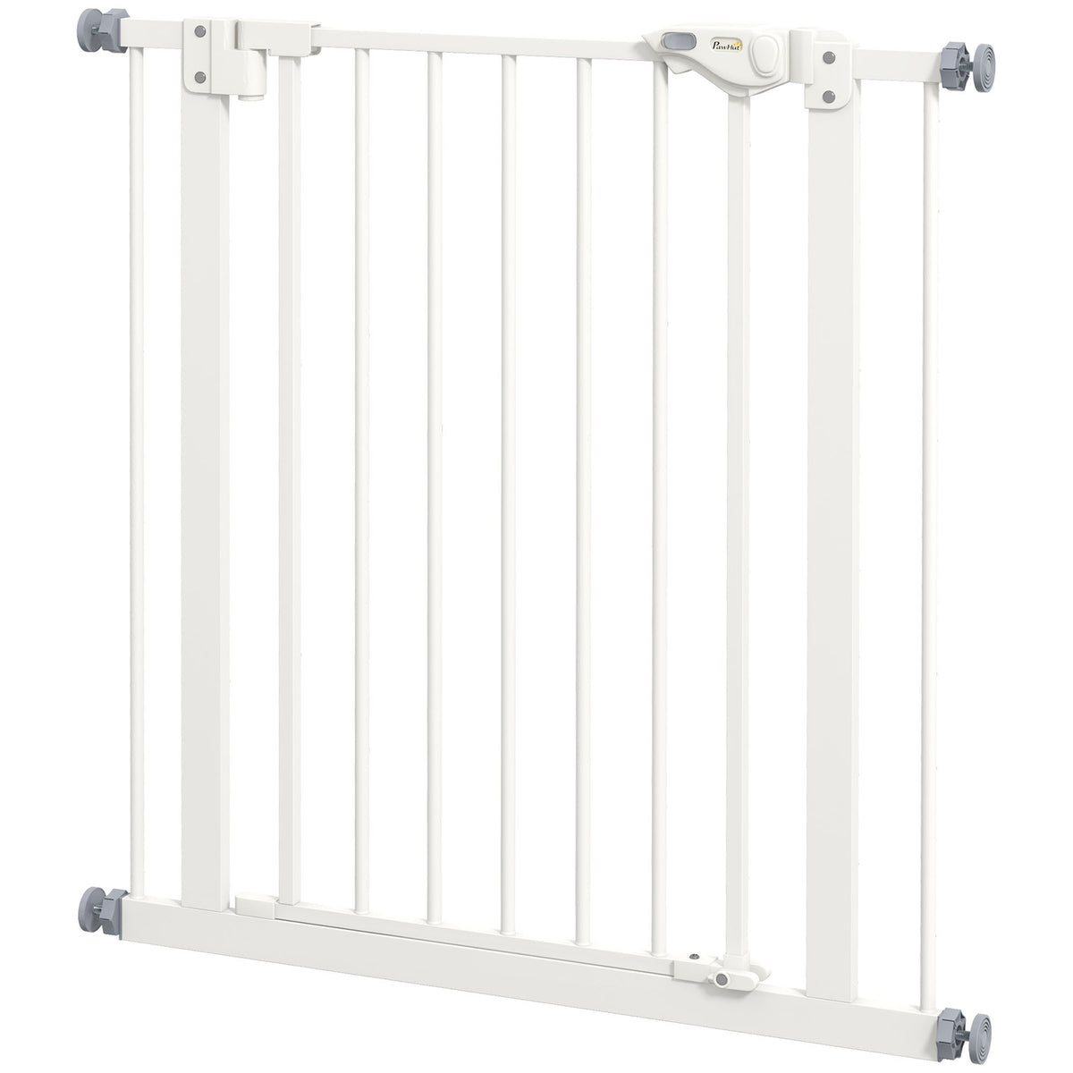 Door safety gate for dogs, barrier gate, 74-80 cm, stair gate for pets, dog gate, protective gate without drilling, metal, plastic, white