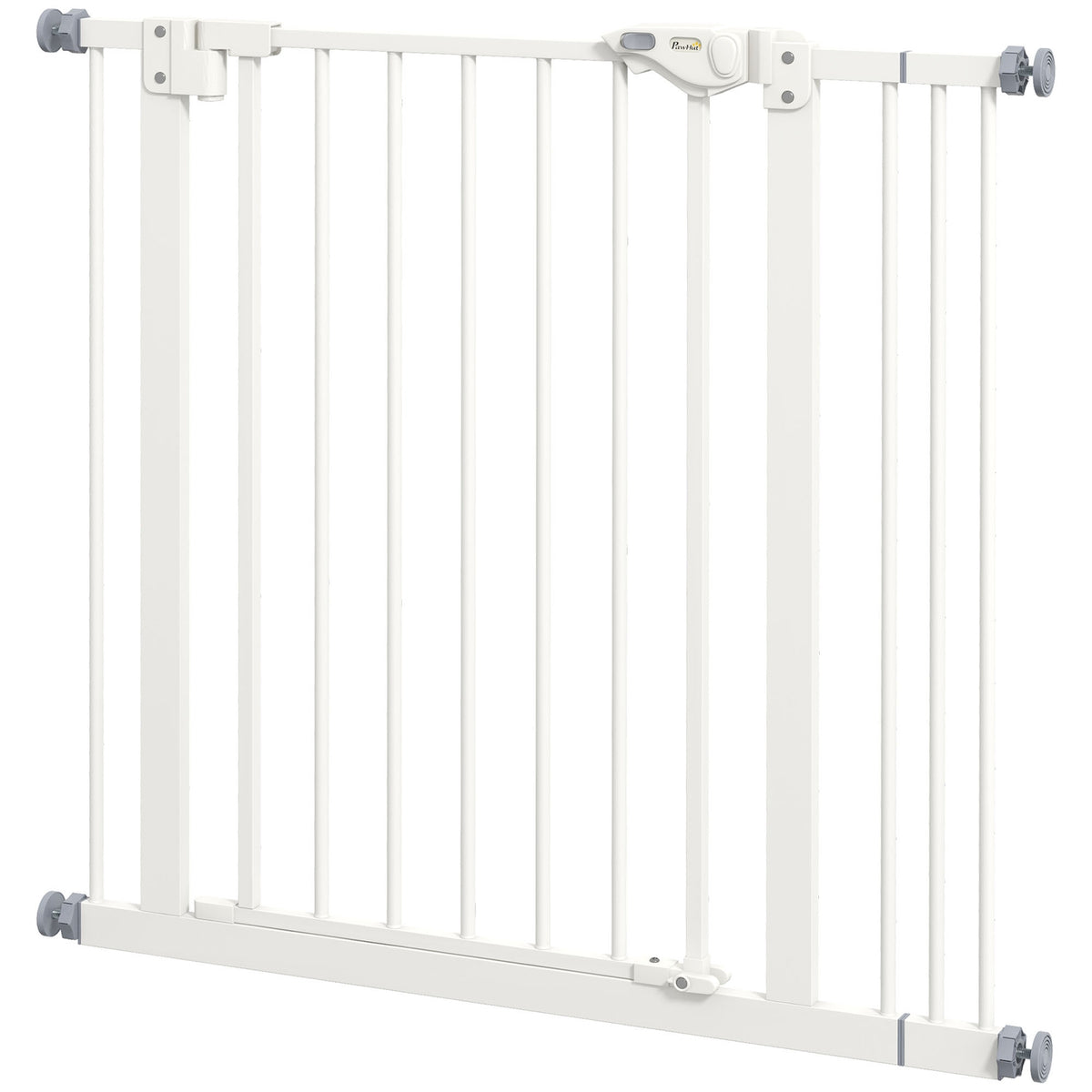 Door safety gate for dogs, barrier gate, 74-87 cm, stair gate for pets, dog gate including extension, protective gate without drilling, metal, plastic, white