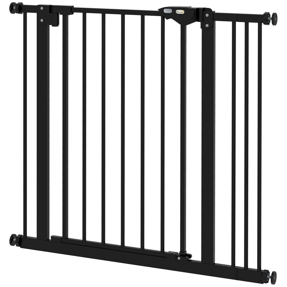 Door safety gate for dogs, barrier gate, 74-87 cm, stair gate for pets, dog gate including various extensions, protective gate without drilling, metal, plastic, black |