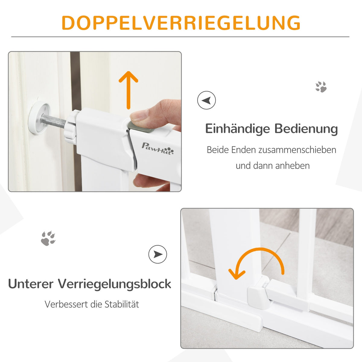 Door safety gate stair gate 75-131cm clamp fastening made of metal and ABS in white 76cm high for safety in the home