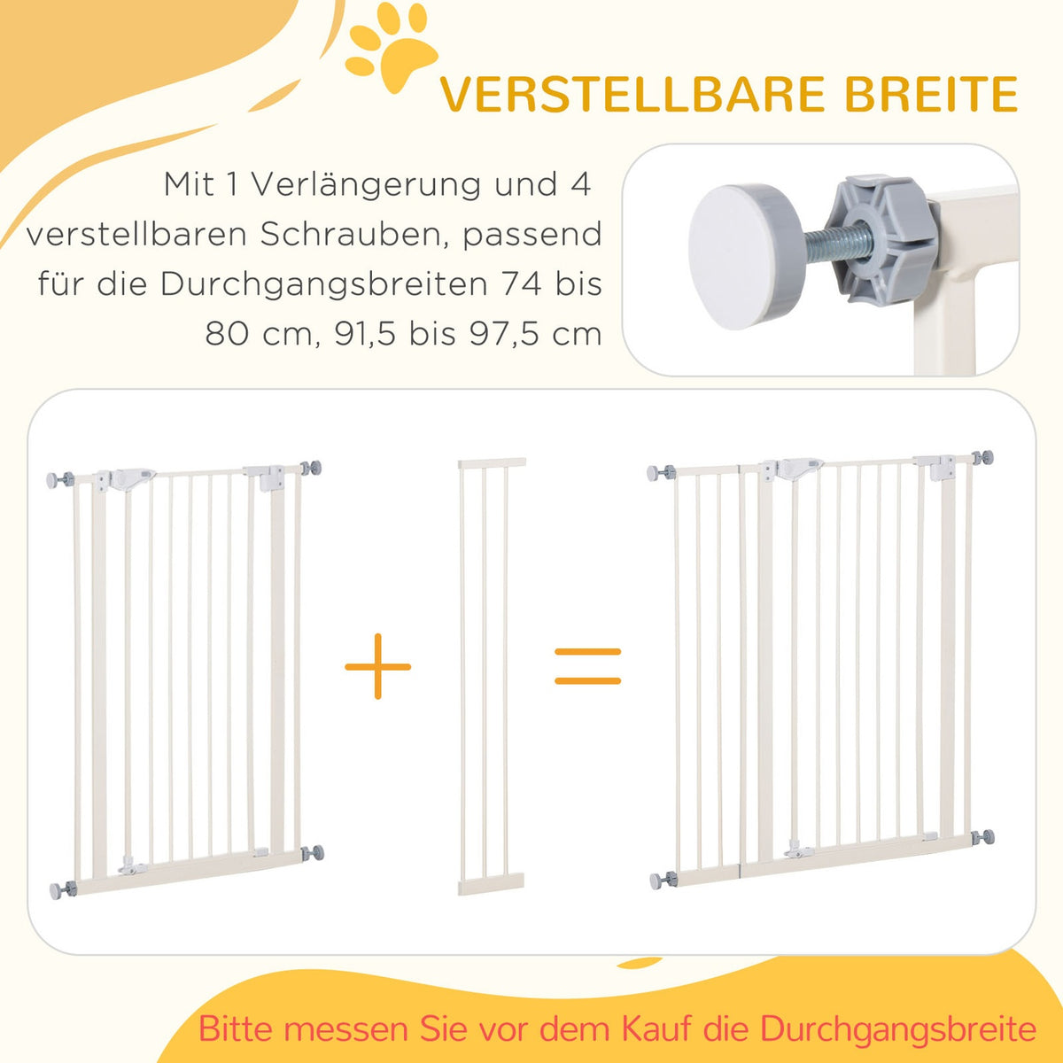Door safety gate without drilling Width adjustable barrier with double lock dog barrier protective gate 97.5 x 104.1 cm