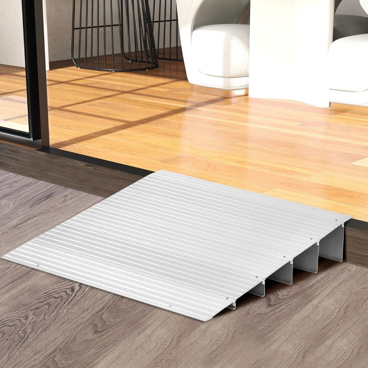 Door sill ramp 13 cm high entry ramp with adjustable aluminum frame non-slip access ramp