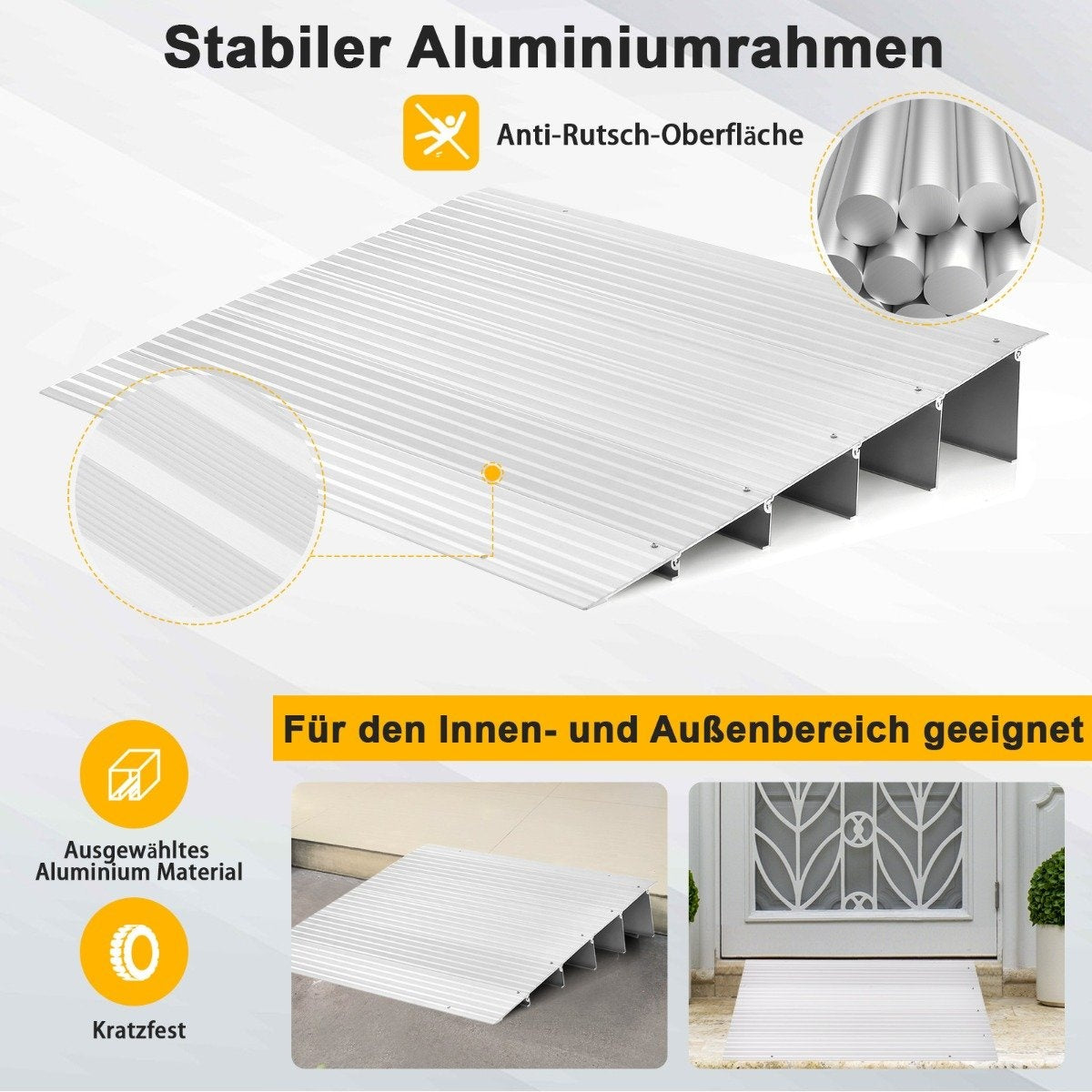 Door sill ramp 13 cm high entry ramp with adjustable aluminum frame non-slip access ramp