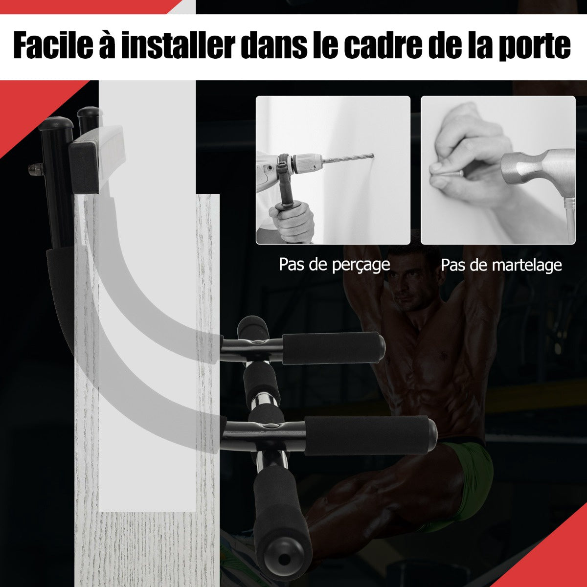 Doorway Pull-Up Bar, No-Drill, 150kg, Padded Handles