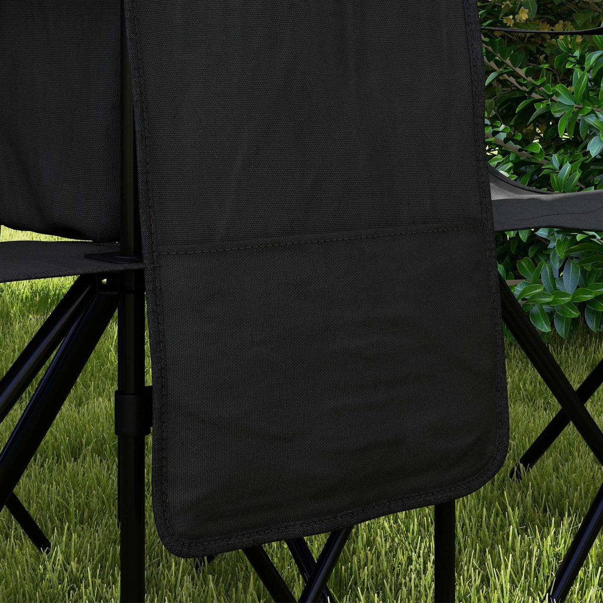 Double Camping Chair, Portable Double Folding Chair With Table, Cup Holder, Storage Compartments, Garden Chair For 2 People, Lawn, Black