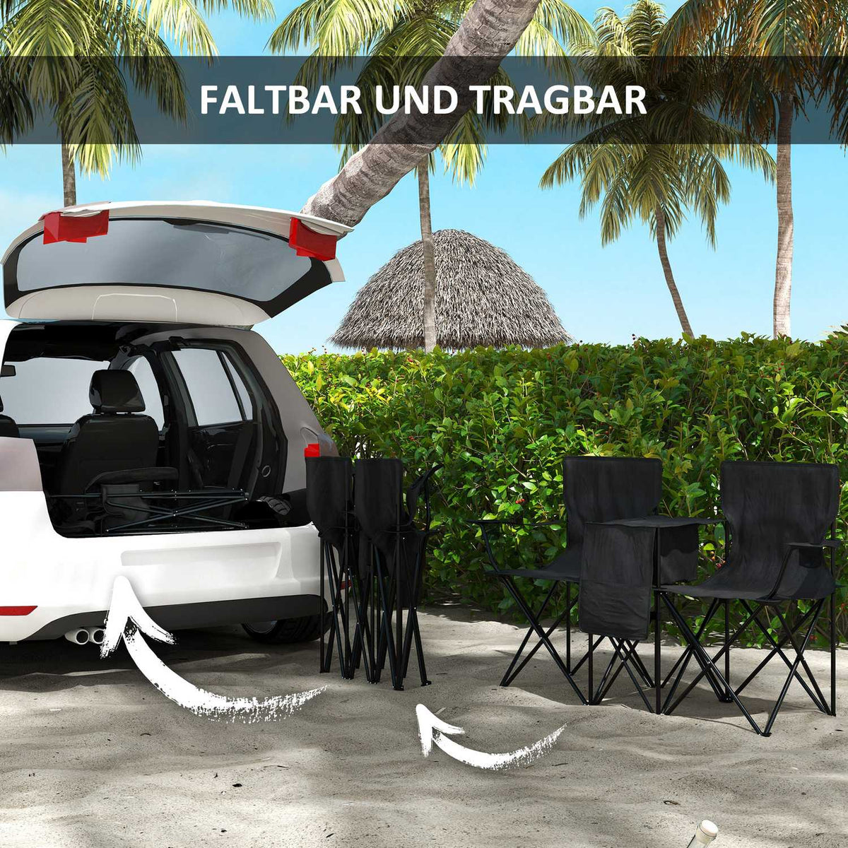 Double Camping Chair, Portable Double Folding Chair With Table, Cup Holder, Storage Compartments, Garden Chair For 2 People, Lawn, Black