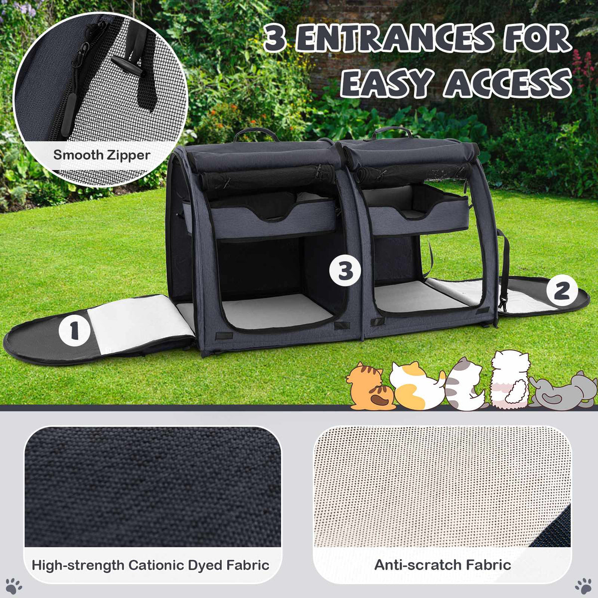 Double-Compartment Pet Carrier – 2 Removable Hammocks
