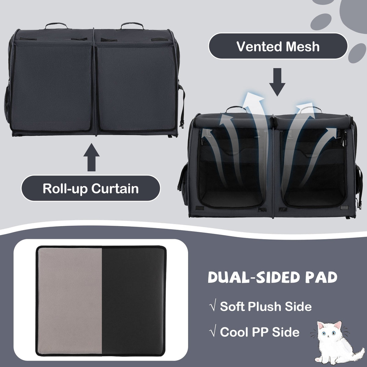 Double-Compartment Pet Carrier – 2 Removable Hammocks