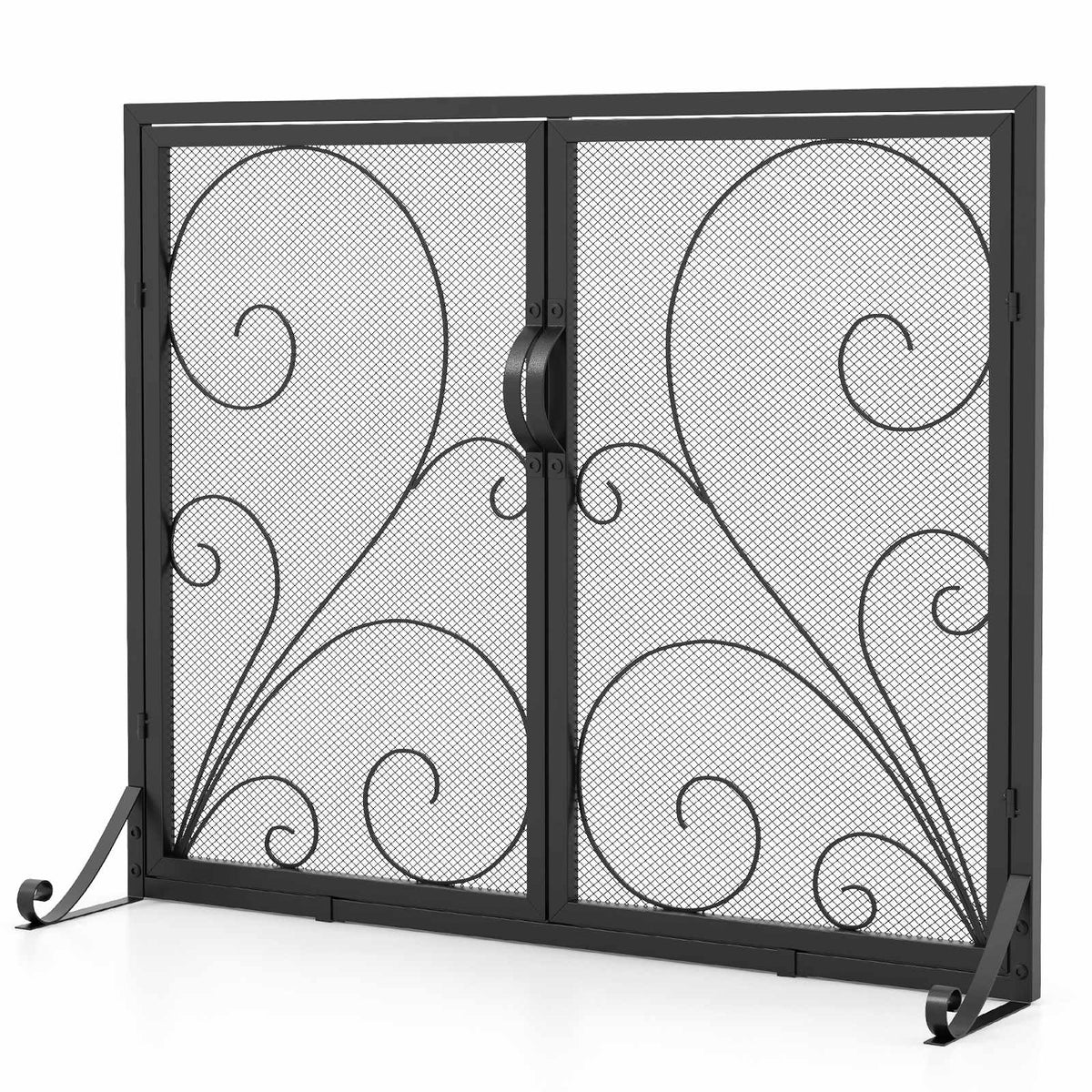 Double Door Fireplace Screen, 38 x 31 Inch, Black