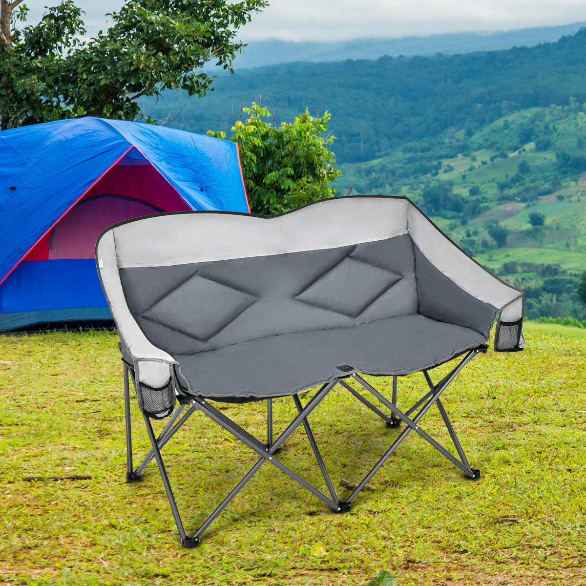 Double Folding Camping Chair with Armrests, Carry Bag