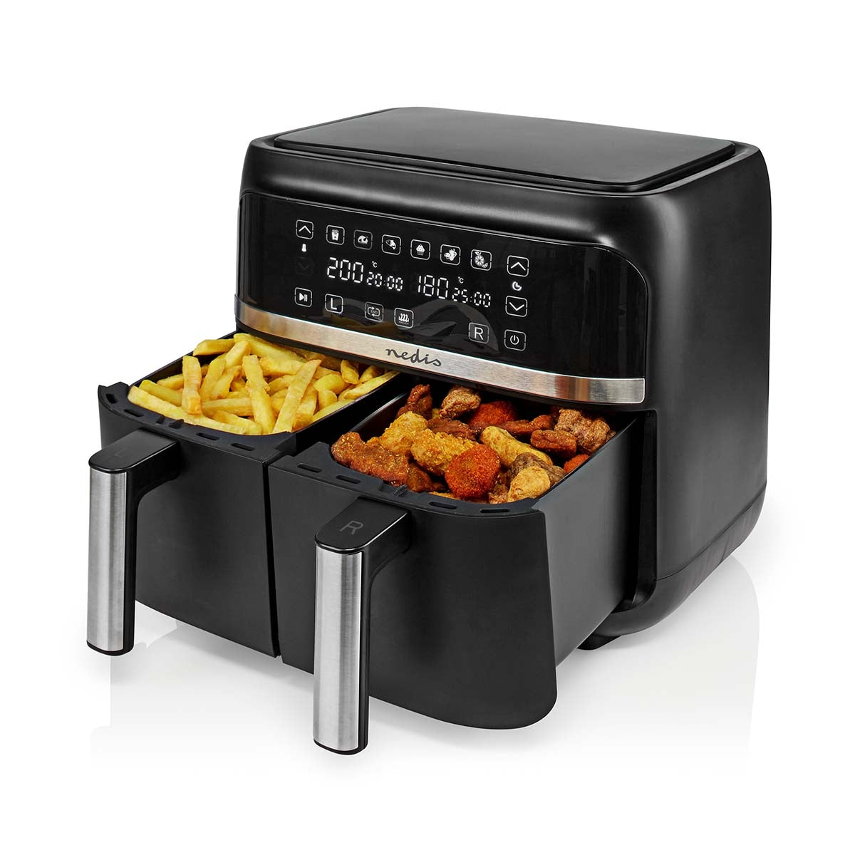 Double Hot Air Fryer | 2x3.8 l | Timer: 60 min | Number of preset programs: 6 | Digital | Black