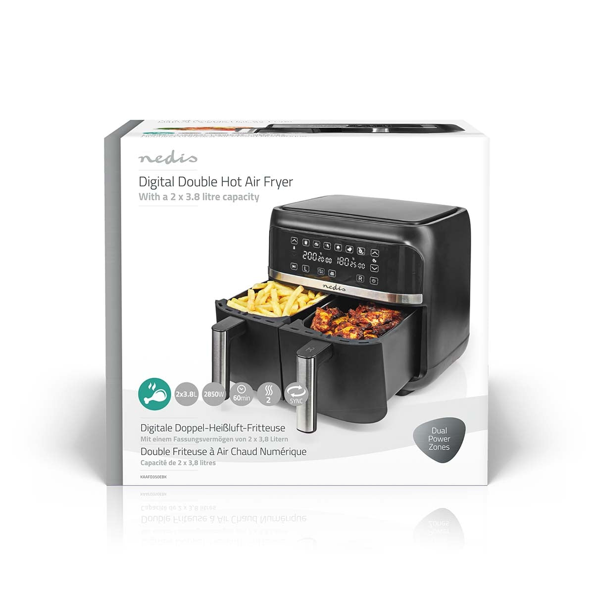 Double Hot Air Fryer | 2x3.8 l | Timer: 60 min | Number of preset programs: 6 | Digital | Black