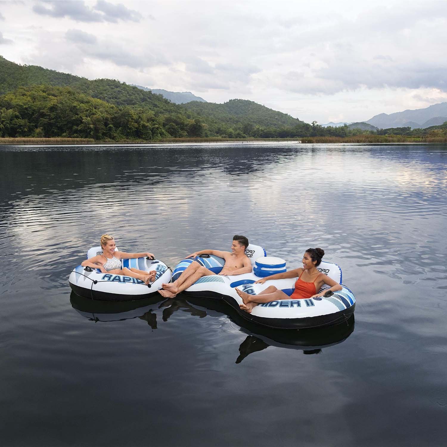 Double Inflatable Pool Tube with Cooler and Cup Holders