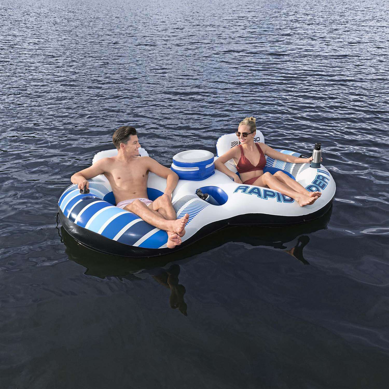 Double Inflatable Pool Tube with Cooler and Cup Holders