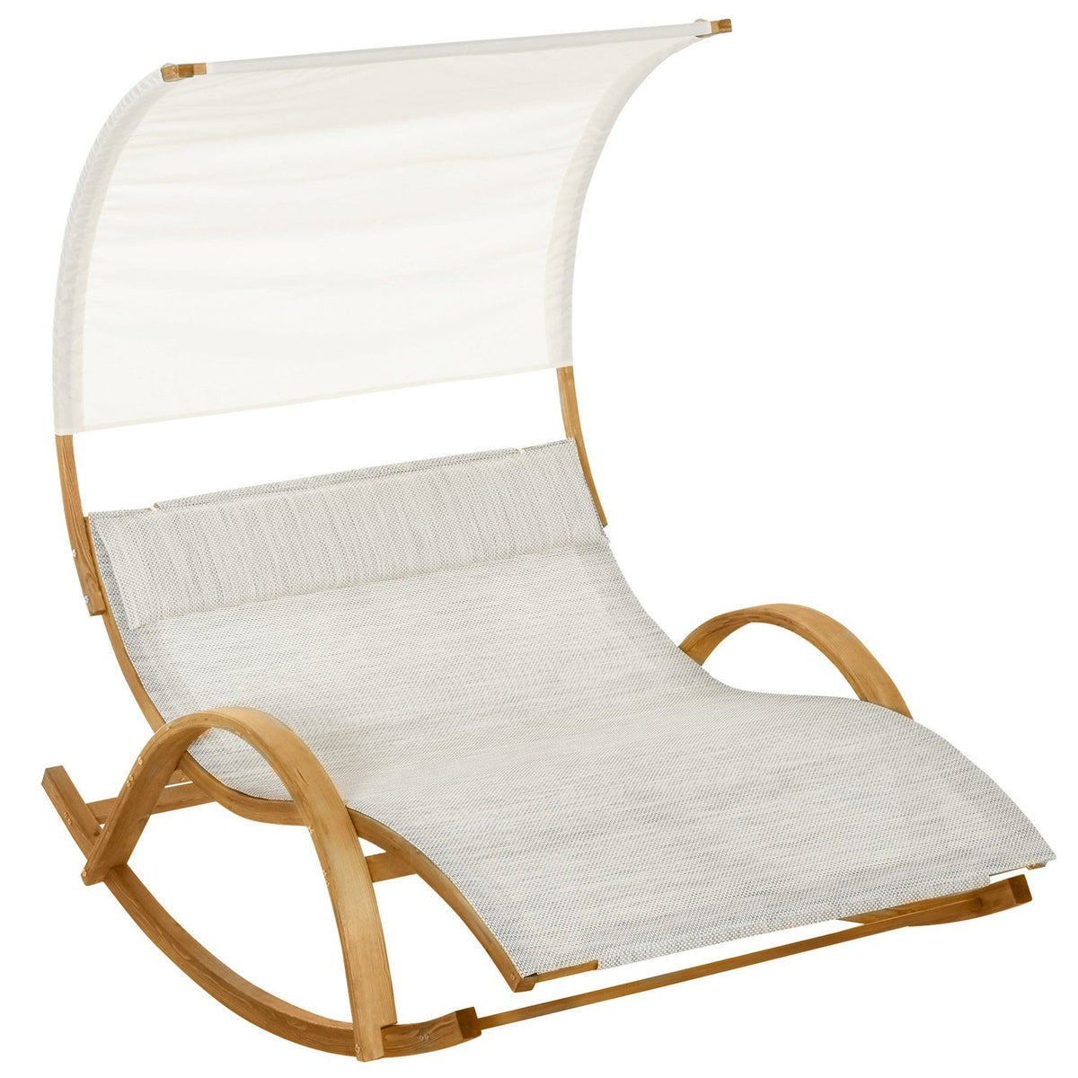 Double Lounger, Sun Lounger, Rocking Lounger, Relaxation Lounger With Larch Roof, Grey+White, 190 X 135 X 185 Cm