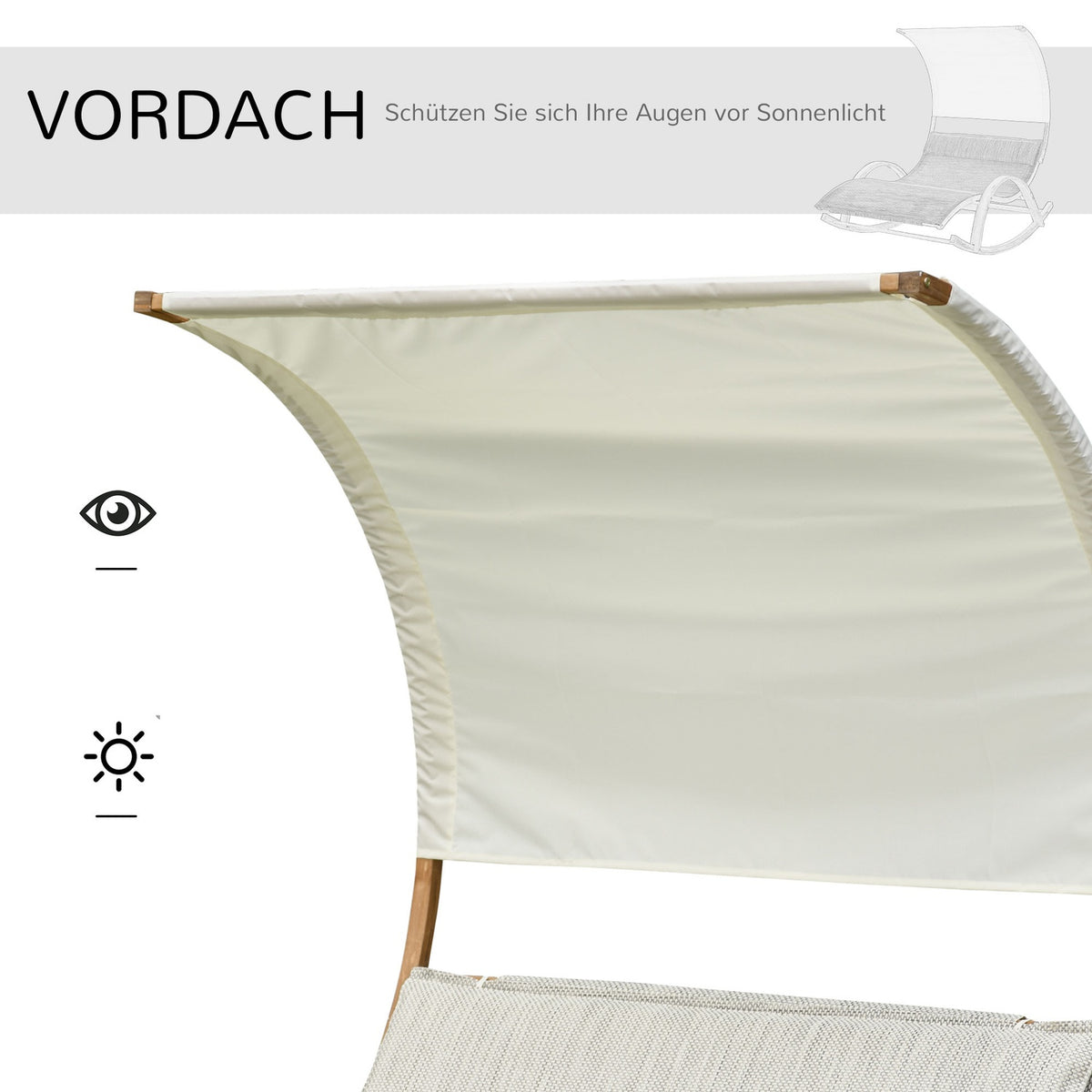 Double Lounger, Sun Lounger, Rocking Lounger, Relaxation Lounger With Larch Roof, Grey+White, 190 X 135 X 185 Cm