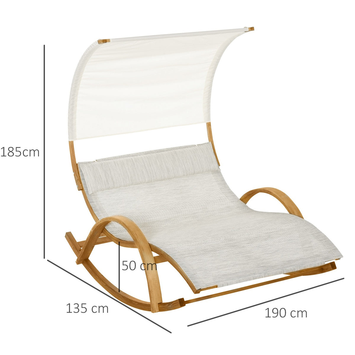 Double Lounger, Sun Lounger, Rocking Lounger, Relaxation Lounger With Larch Roof, Grey+White, 190 X 135 X 185 Cm