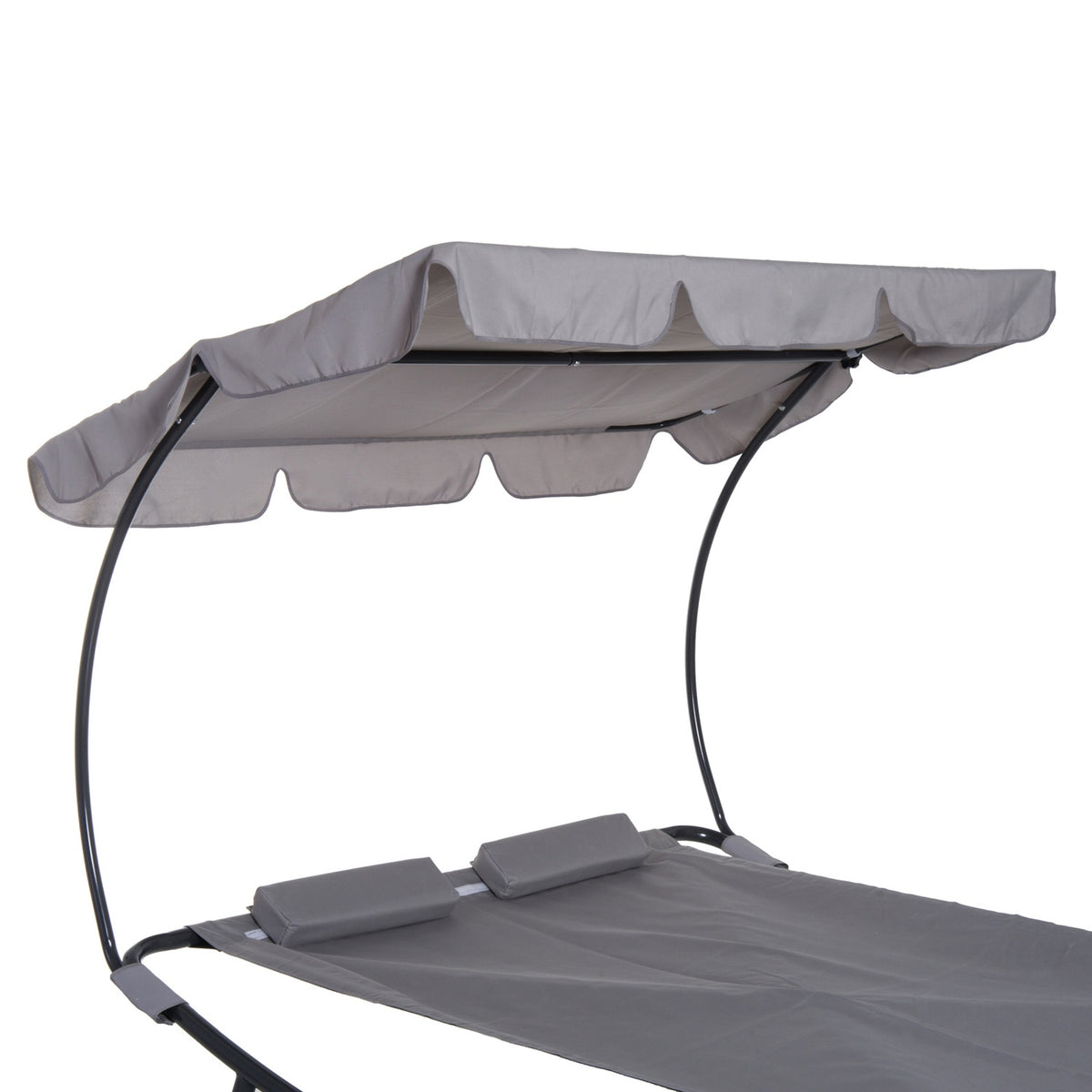 Double Lounger With Roof, Rollable Sun Lounger, Relaxation Lounger, Steel, Grey, 200X170X134Cm