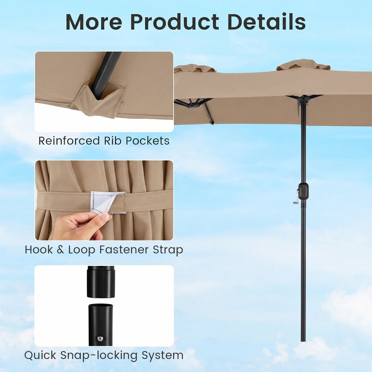 Double Parasol, 400x215 cm, Brown, Water-Repellent