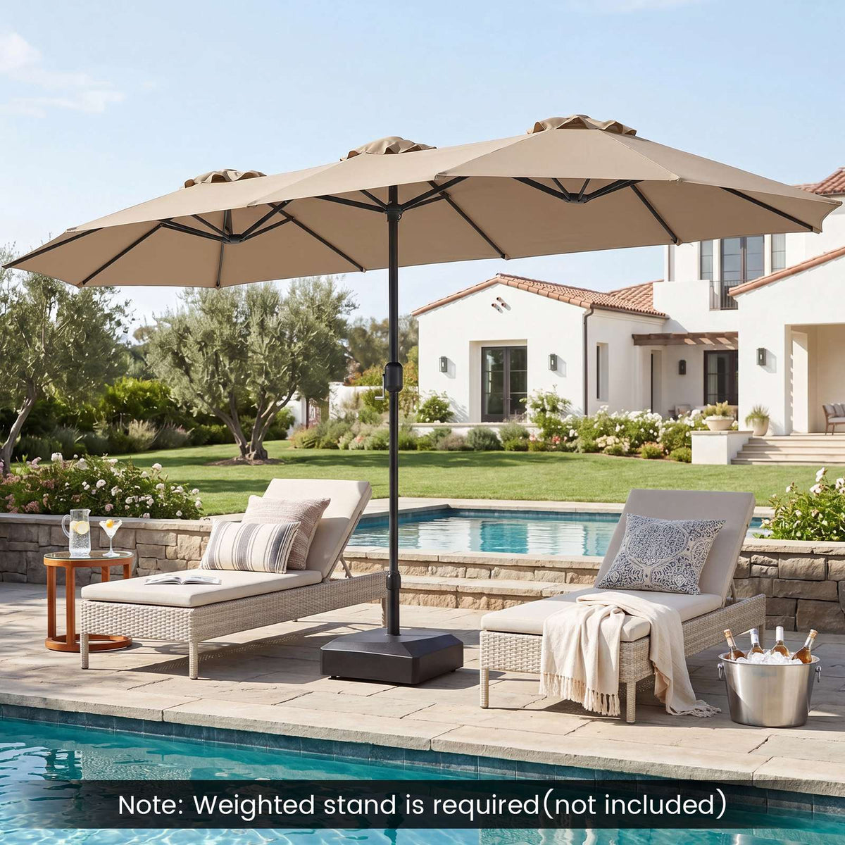 Double Parasol, 400x215 cm, Brown, Water-Repellent