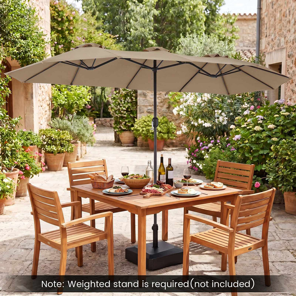 Double Parasol, 400x215 cm, Brown, Water-Repellent