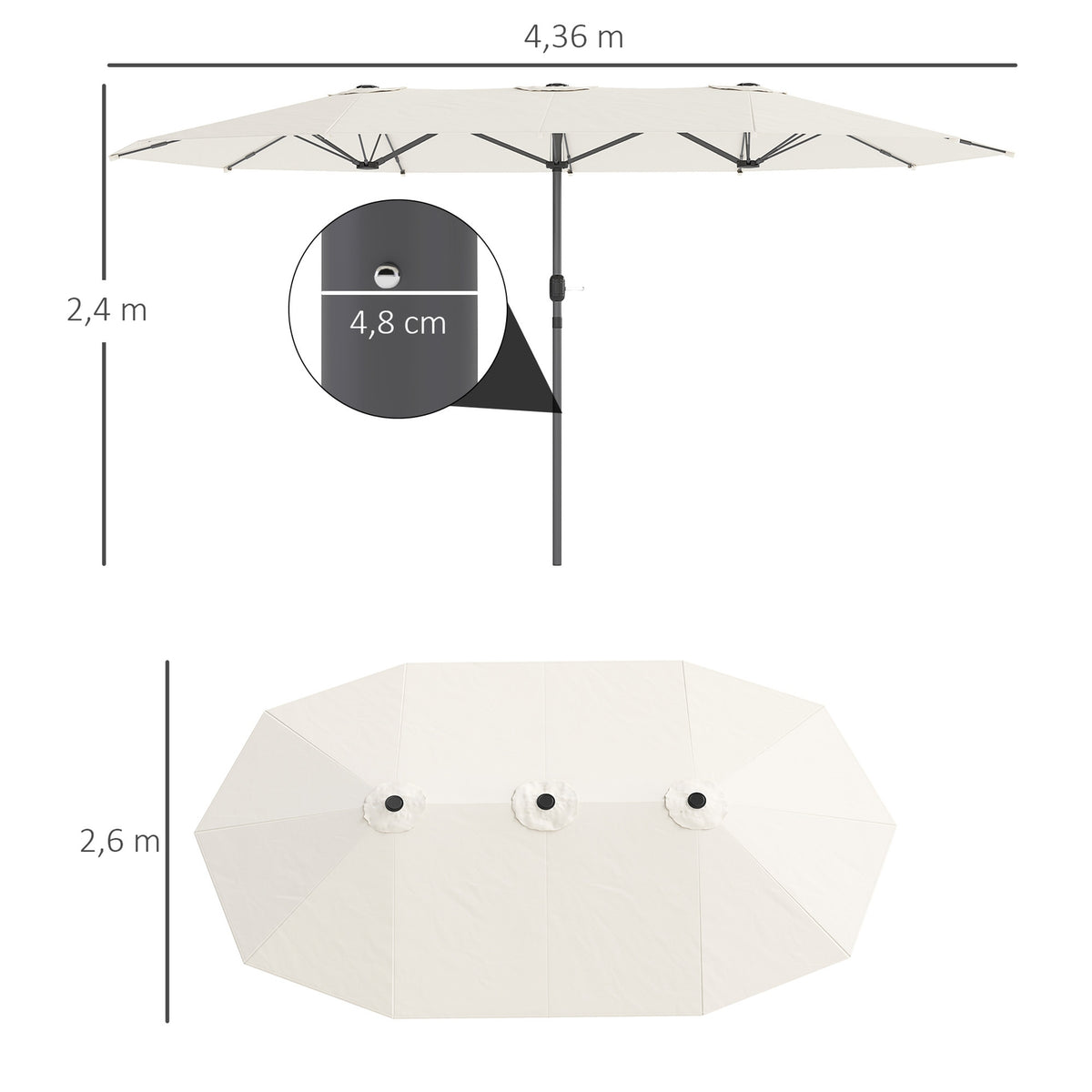 Double Parasol 436 x 260 cm, UV Protection Steel Parasol with Hand Crank, Oval Balcony Umbrella Beach Umbrella Windproof Stable Market Umbrella Crank Umbrella for Beach Balcony Garden Beige