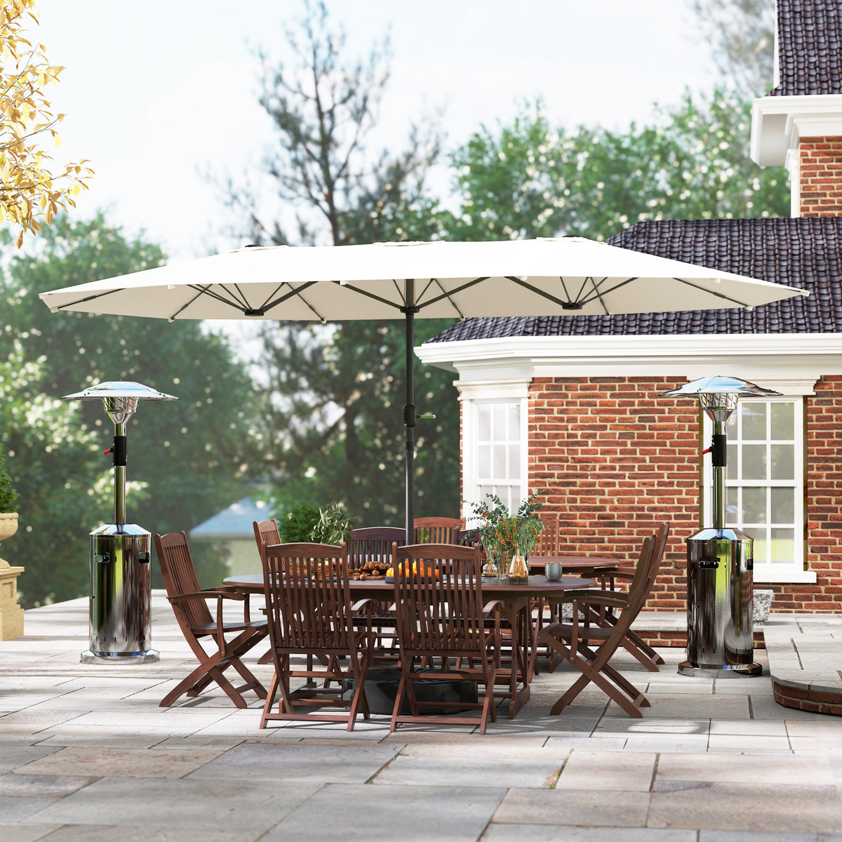 Double Parasol 436 x 260 cm, UV Protection Steel Parasol with Hand Crank, Oval Balcony Umbrella Beach Umbrella Windproof Stable Market Umbrella Crank Umbrella for Beach Balcony Garden Beige