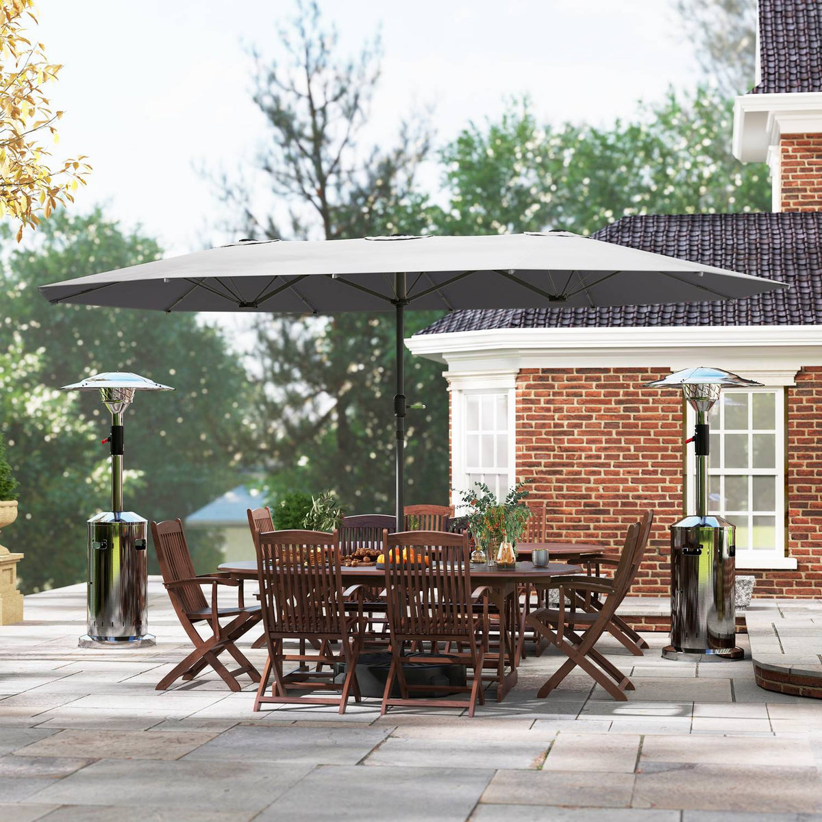 Double Parasol 436 x 260 cm, UV Protection Steel Parasol with Hand Crank, Oval Balcony Umbrella Beach Umbrella Windproof Stable Market Umbrella Crank Umbrella for Beach Balcony Garden Dark Gray
