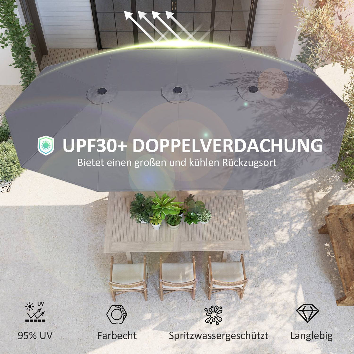 Double Parasol 436 x 260 cm, UV Protection Steel Parasol with Hand Crank, Oval Balcony Umbrella Beach Umbrella Windproof Stable Market Umbrella Crank Umbrella for Beach Balcony Garden Dark Gray