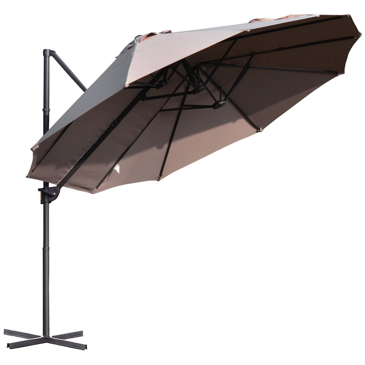 Double Parasol Cantilever Umbrella Double Umbrella With Crank Adjustable Garden Umbrella Sun Protection Metal Brown 440 X 270 X 250 Cm