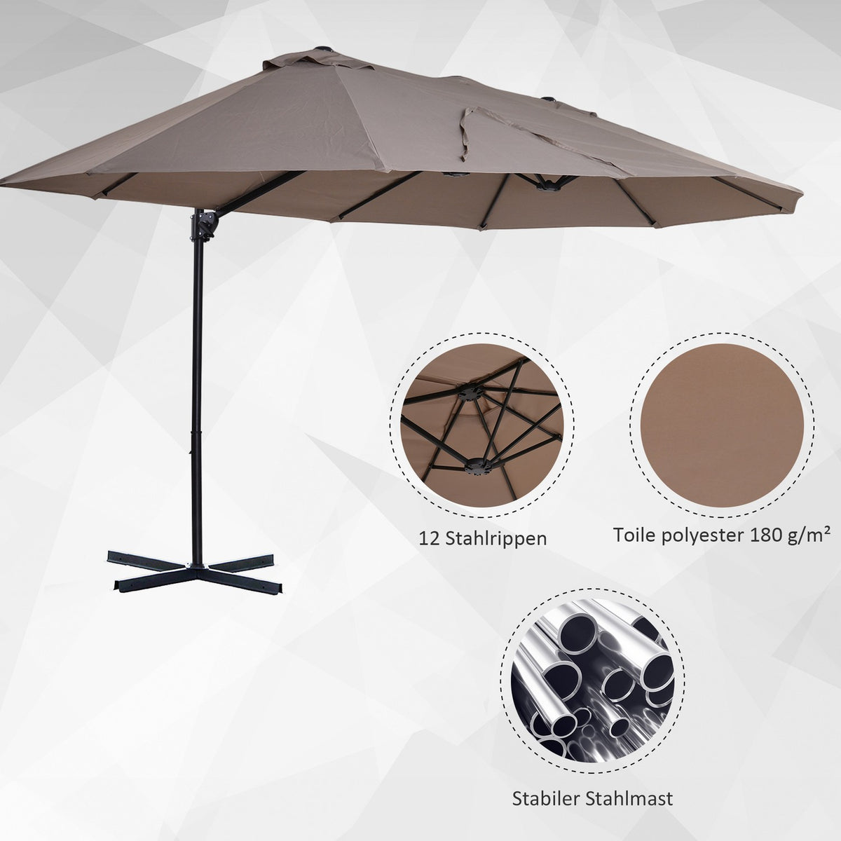 Double Parasol Cantilever Umbrella Double Umbrella With Crank Adjustable Garden Umbrella Sun Protection Metal Brown 440 X 270 X 250 Cm