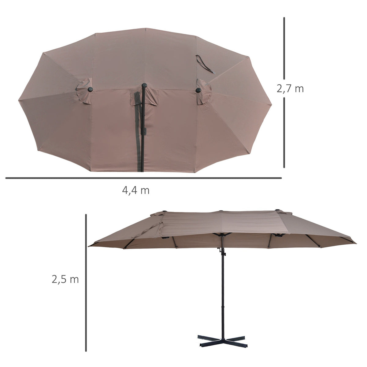 Double Parasol Cantilever Umbrella Double Umbrella With Crank Adjustable Garden Umbrella Sun Protection Metal Brown 440 X 270 X 250 Cm