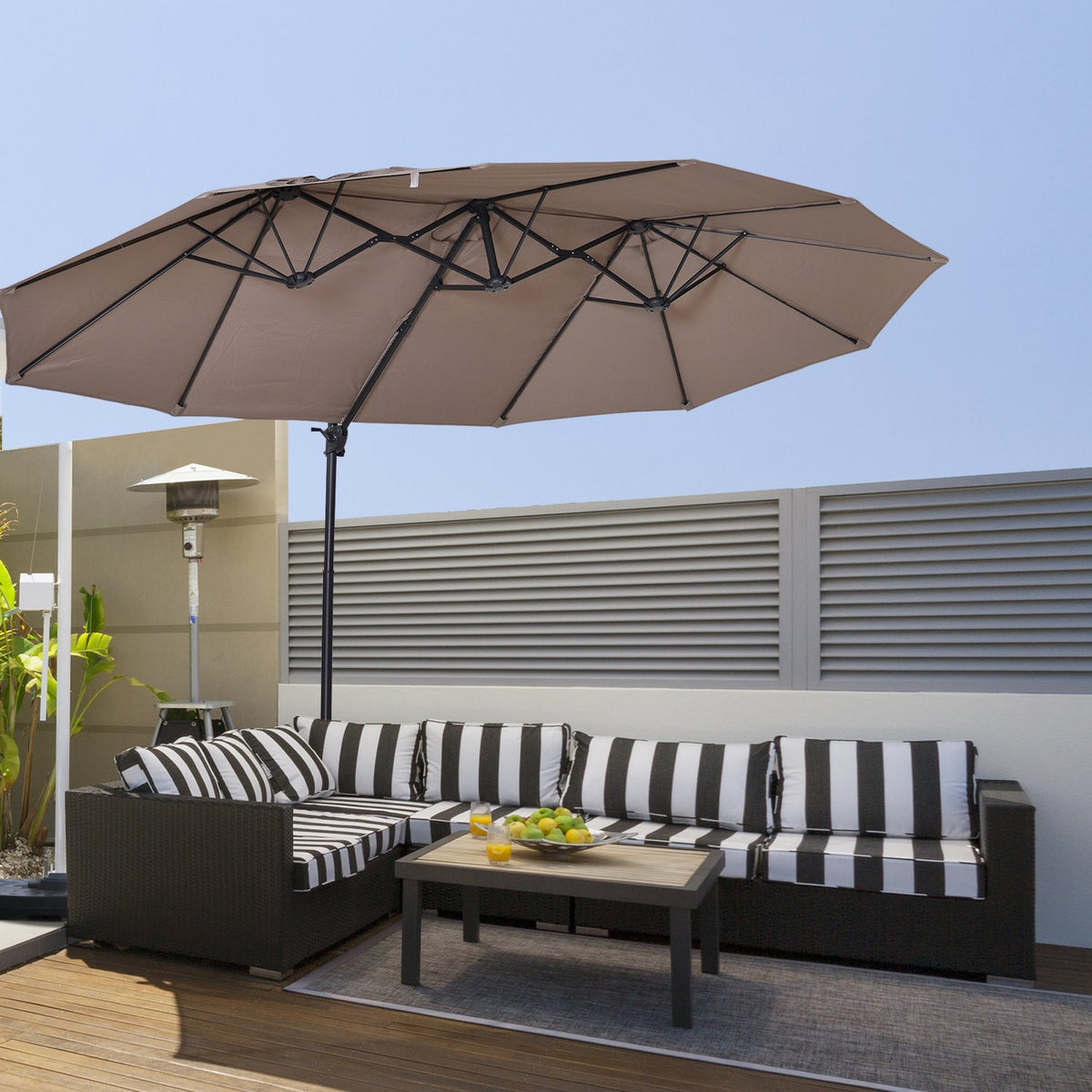Double Parasol Cantilever Umbrella Double Umbrella With Crank Adjustable Garden Umbrella Sun Protection Metal Brown 440 X 270 X 250 Cm