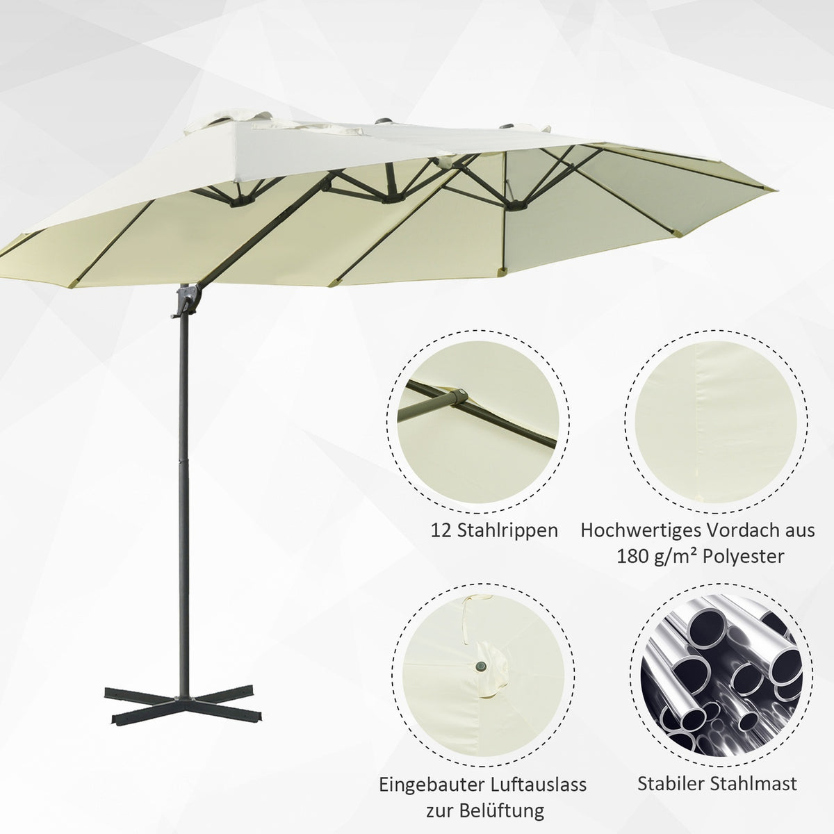 Double Parasol Cantilever Umbrella Double Umbrella With Crank Adjustable Garden Umbrella Sun Protection Metal Cream White 440 X 270 X 250 Cm