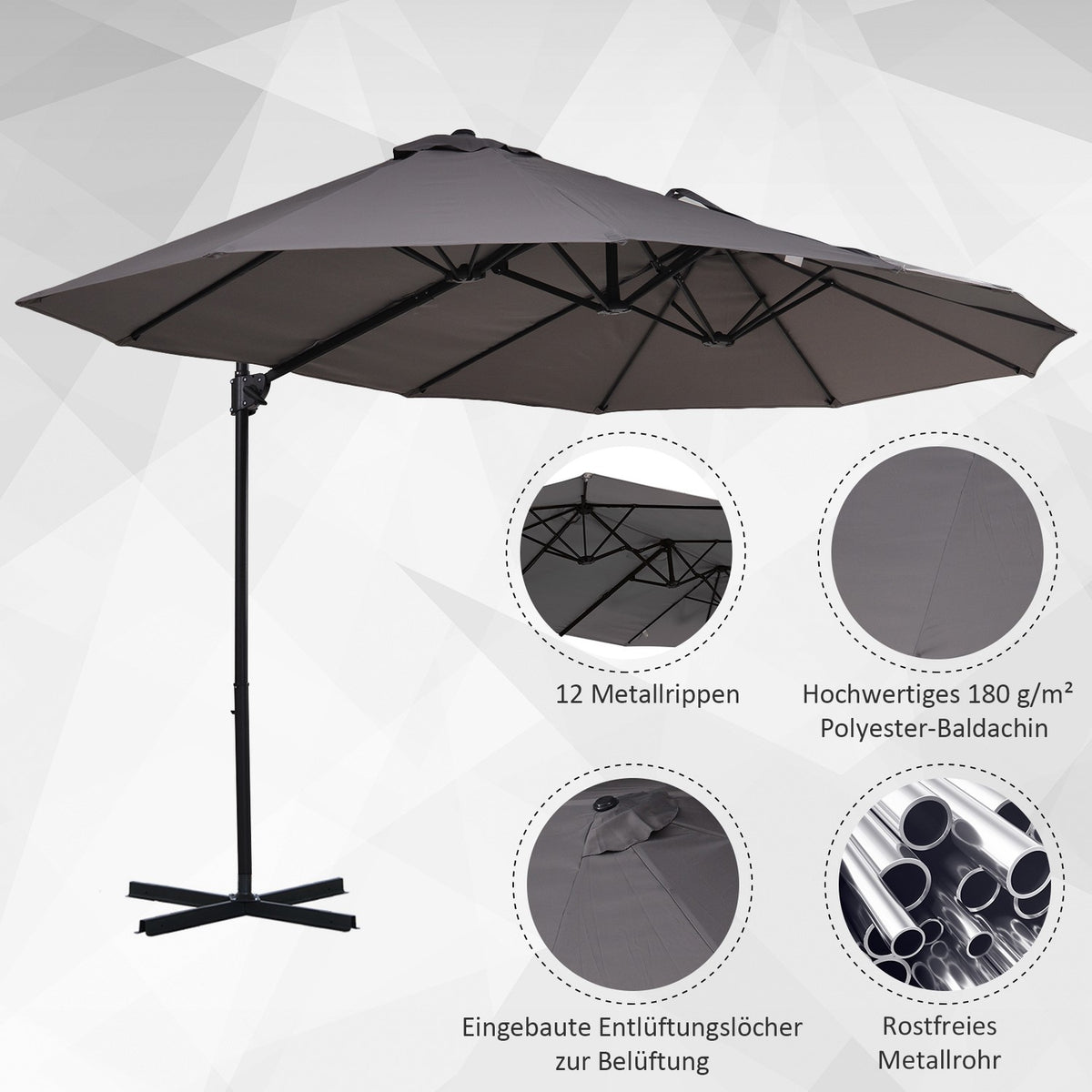 Double Parasol Cantilever Umbrella With Crank Adjustable Garden Umbrella Sun Protection Metal Dark Gray 440 X 270 X 250 Cm