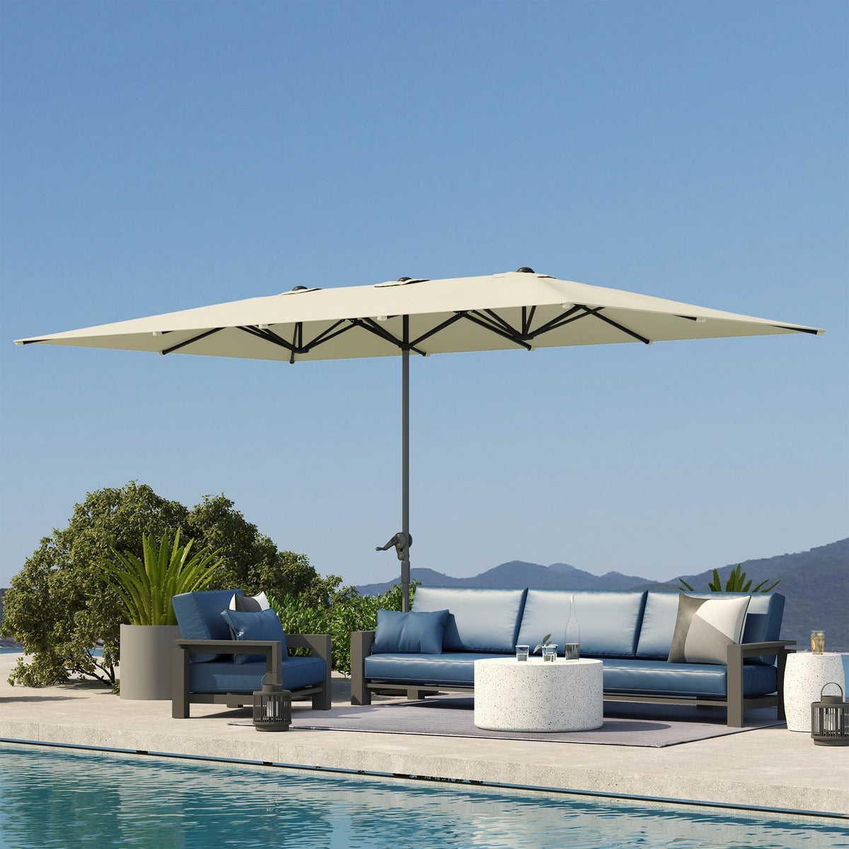 Double Parasol with Crank 451 x 264 cm, UV Protection 50+ Parasol, Windproof Garden Umbrella Balcony Umbrella Aluminum Market Umbrella Sun Protection for Balcony Patio Garden Cream White