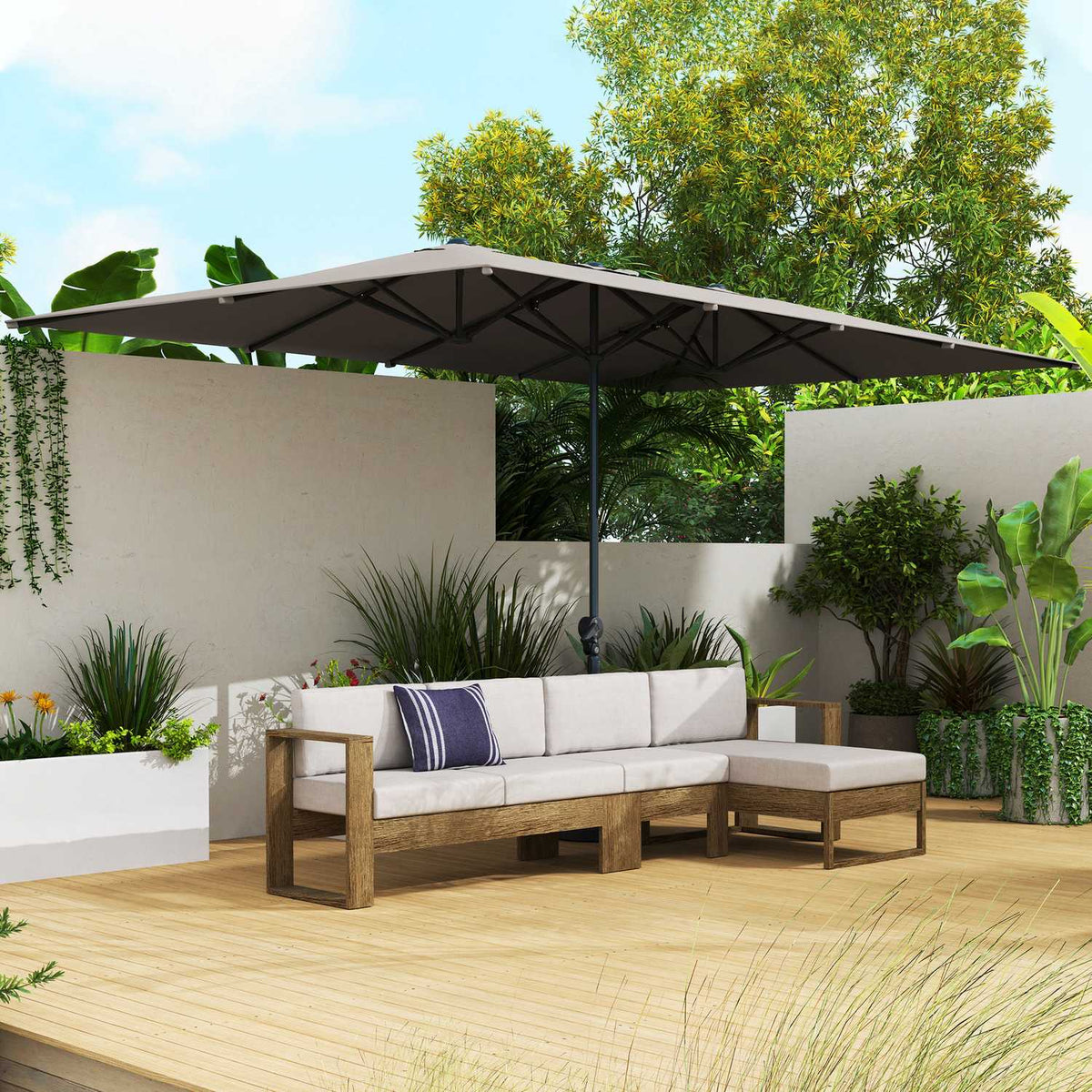 Double Parasol with Crank 451 x 264 cm, UV Protection 50+ Parasol, Windproof Garden Umbrella Balcony Umbrella Aluminum Market Umbrella Sun Protection for Balcony Patio Garden Dark Gray