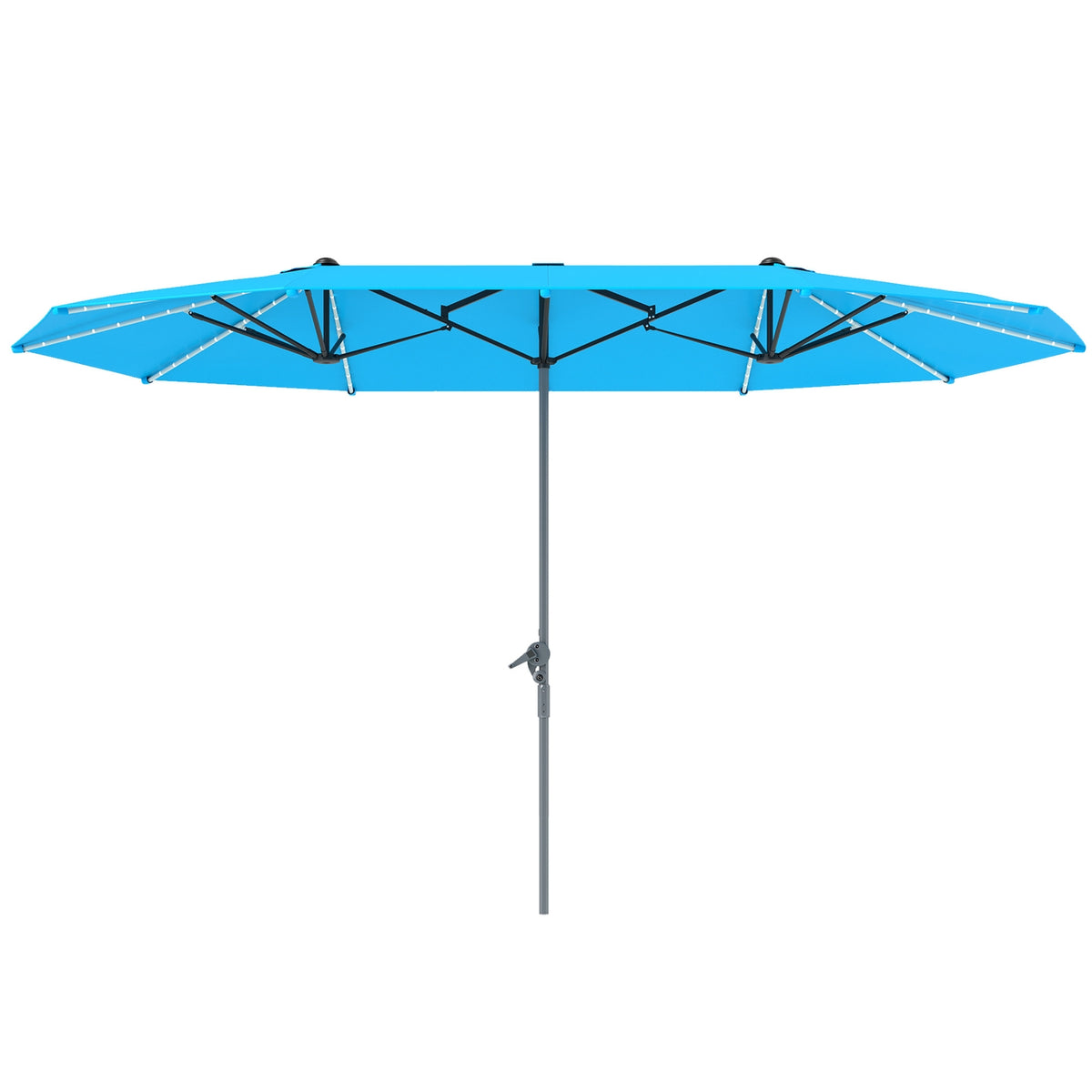Double Parasol with Solar LED Lights 451 x 267 cm Aluminum UV 50+ Parasol with Hand Crank Balcony Umbrella Windproof Market Umbrella Sun Protection for Beach Balcony Garden Blue |
