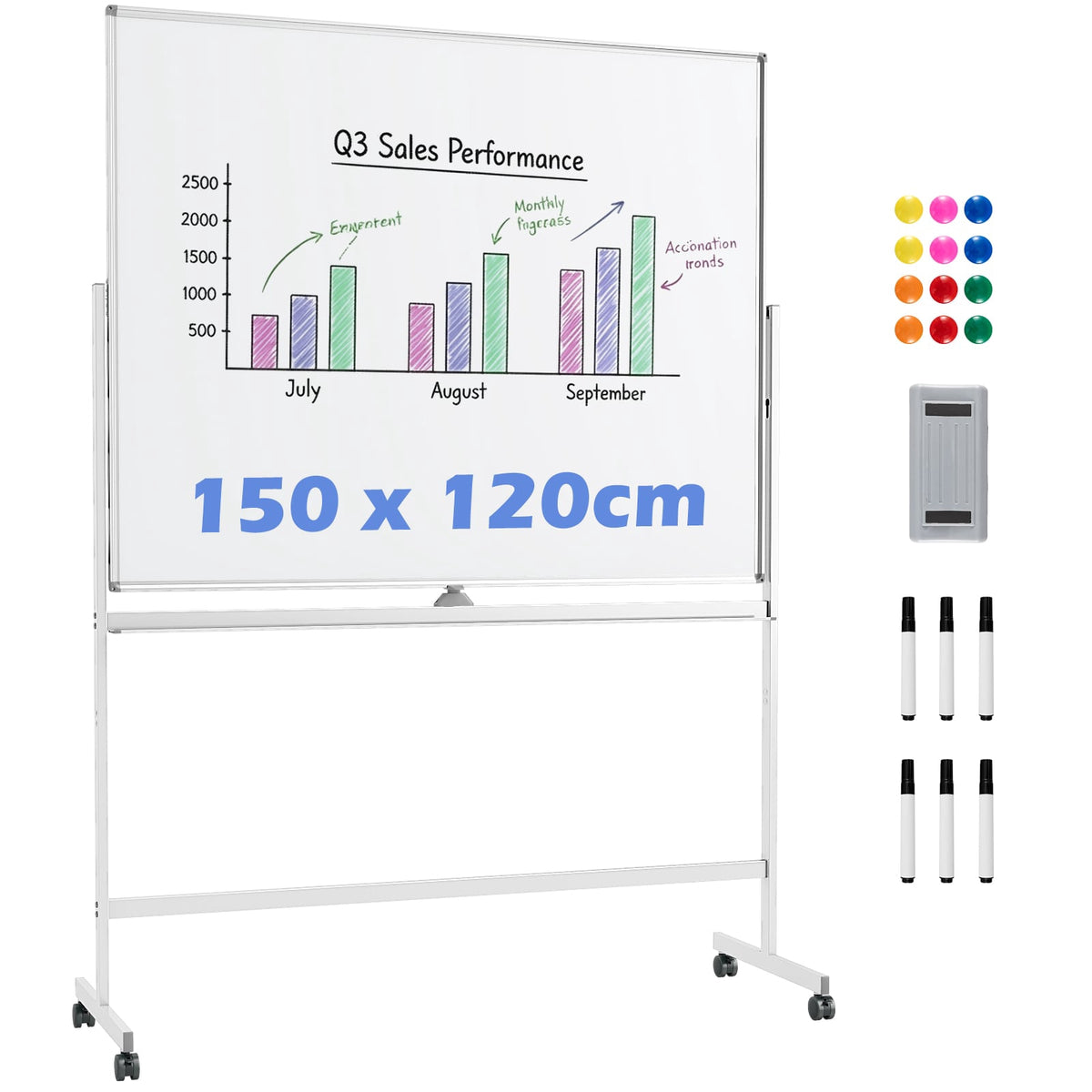 Double-Sided Adjustable Whiteboard with Stand & Wheels