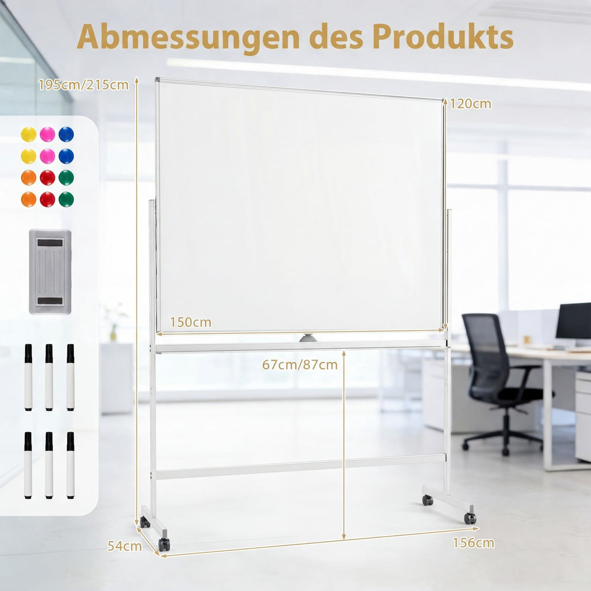 Double-Sided Adjustable Whiteboard with Stand & Wheels