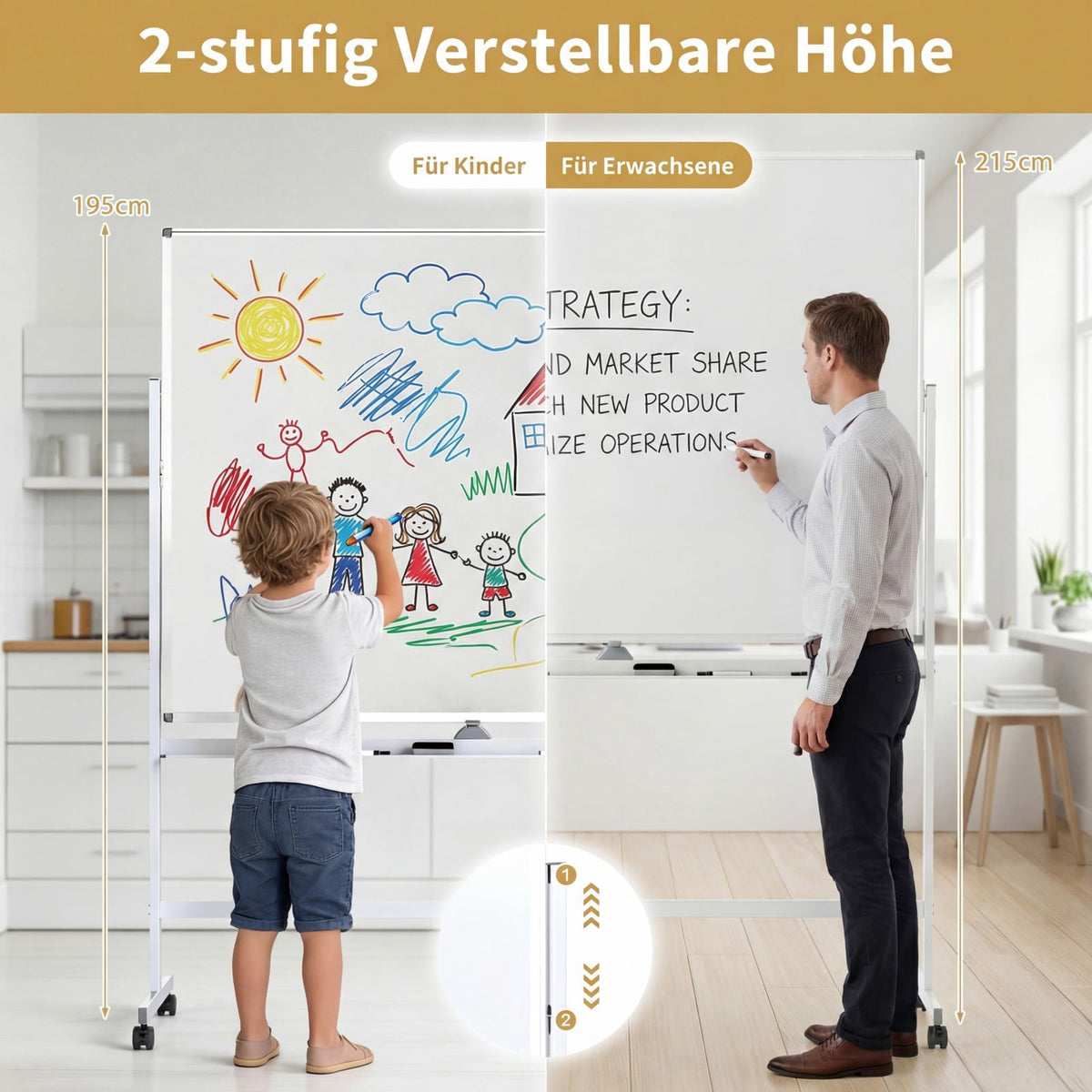 Double-Sided Adjustable Whiteboard with Stand & Wheels