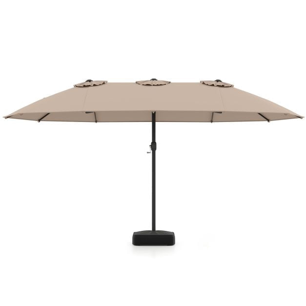 Double-Sided Brown Patio Umbrella with Base, 180g Polyester
