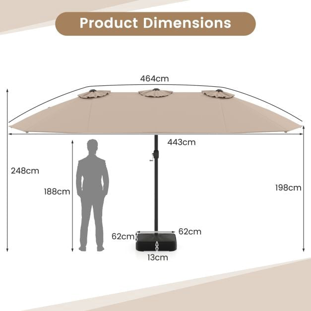 Double-Sided Brown Patio Umbrella with Base, 180g Polyester